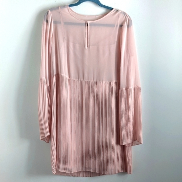 BLUSH Pink Romantic Micro Pleat Sheer Dress M Long sleeve - Picture 3 of 14